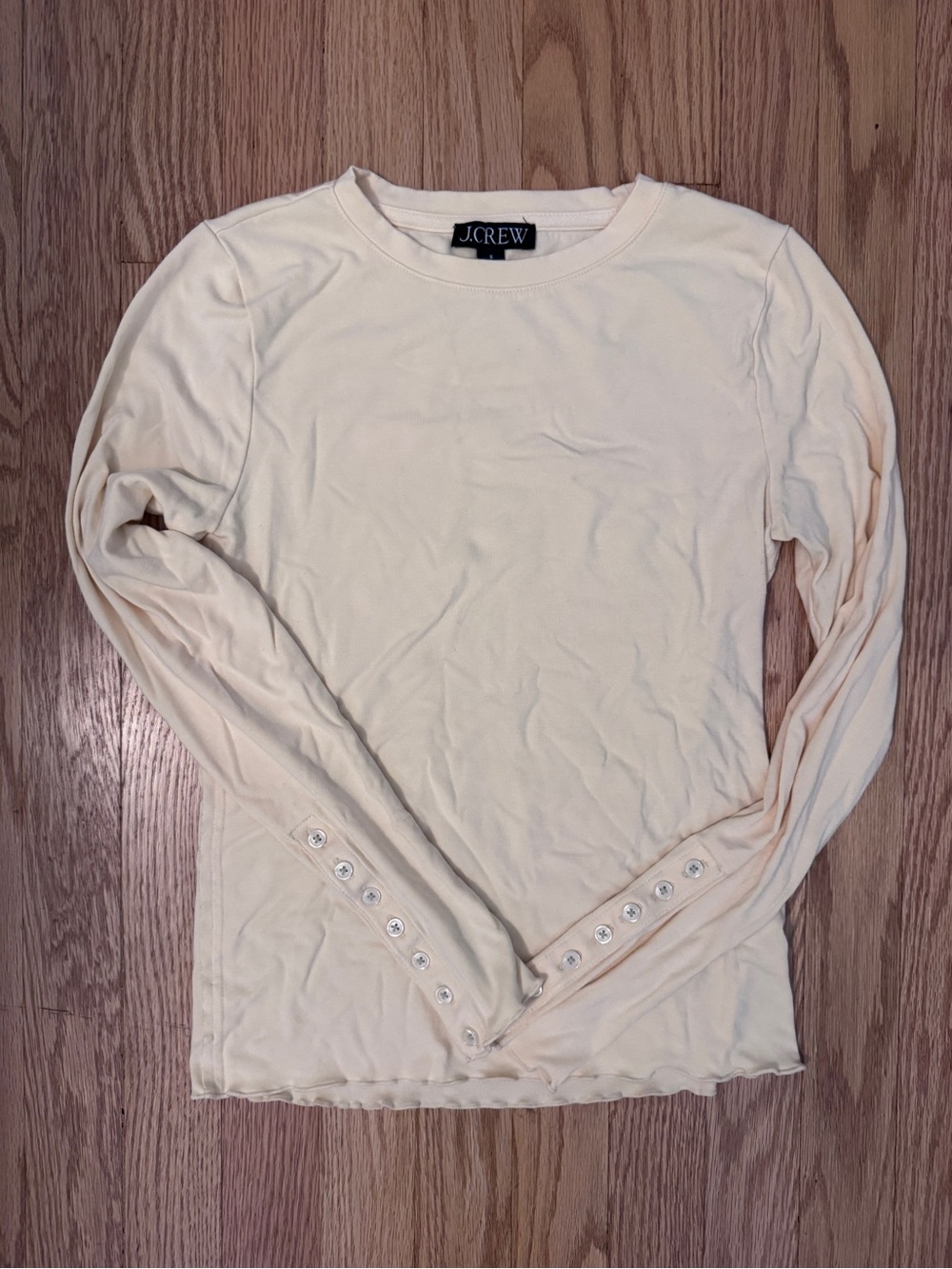 J. Crew Long Sleeve Crewneck Top in Soft Cream with Button Cuff Detail